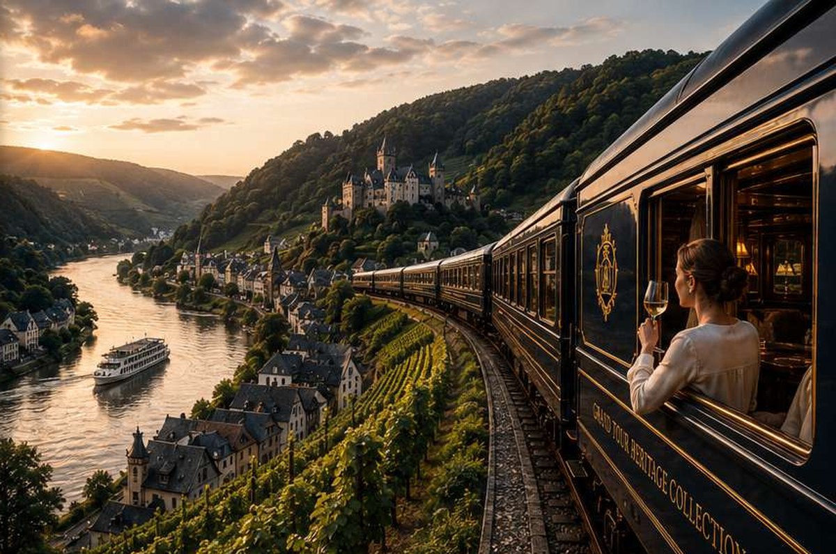 Train de prestige longeant la Moselle, entre vignes et villages